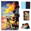 For Amazon Kindle Fire HD 10 Colored Drawing Stitching Horizontal Flip Leather Case, with Holder & Card Slots(Bike Boy)