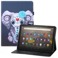 For Amazon Kindle Fire HD10 Colored Drawing Horizontal Flip PU Leather Case with Holder & Card Slots & Wallet & Sleep / Wake-up Function(Mask Elephant