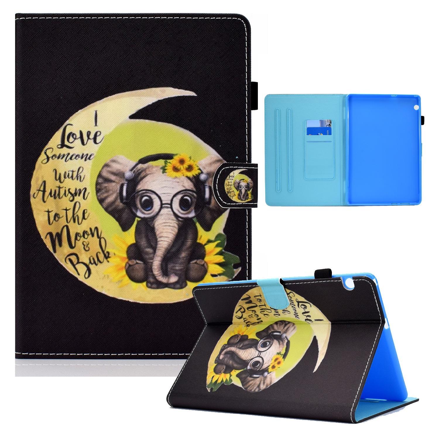 For Huawei MediaPad T5 10 Colored Drawing Horizontal Flip Leather Case with Holder & Card Slots(Moon Baby Elephant)