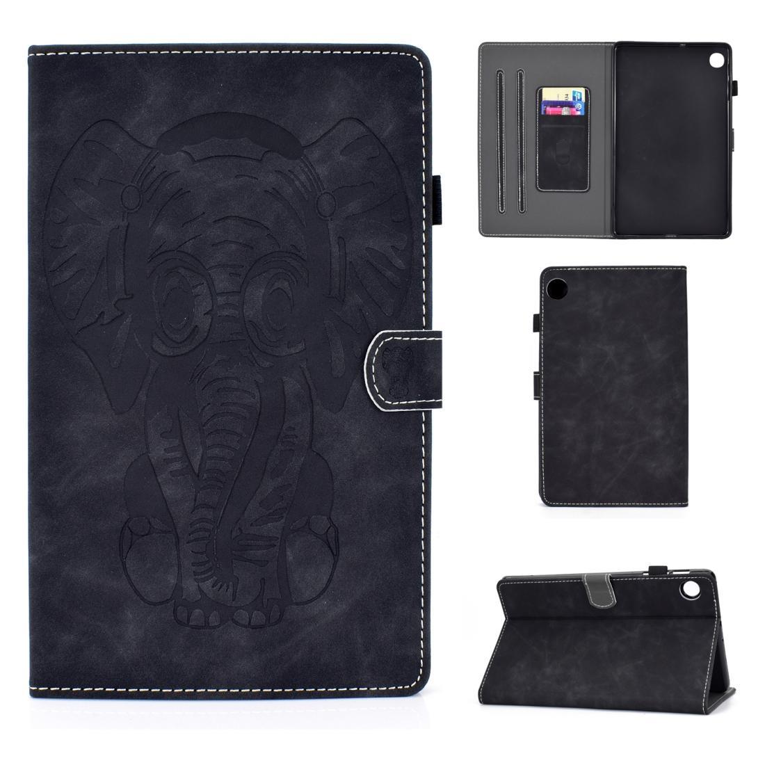 For Lenovo Tab M10 Plus Embossed Elephant Pattern Horizontal Flip PU Leather Case with Holder & Card Slots & Sleep / Wake-up Function(Black)