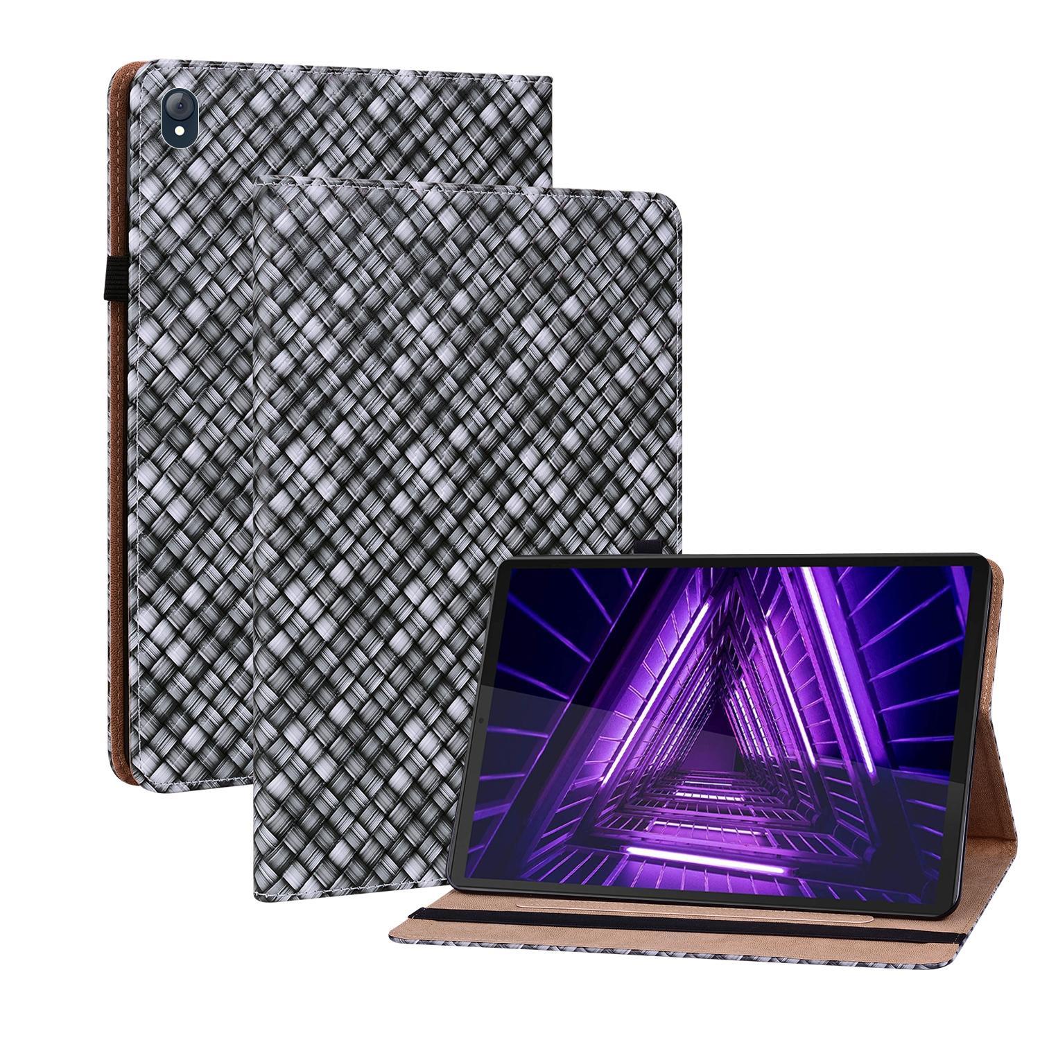 For Lenovo Tab K10 Color Weave Leather Tablet Case with Holder(Black)