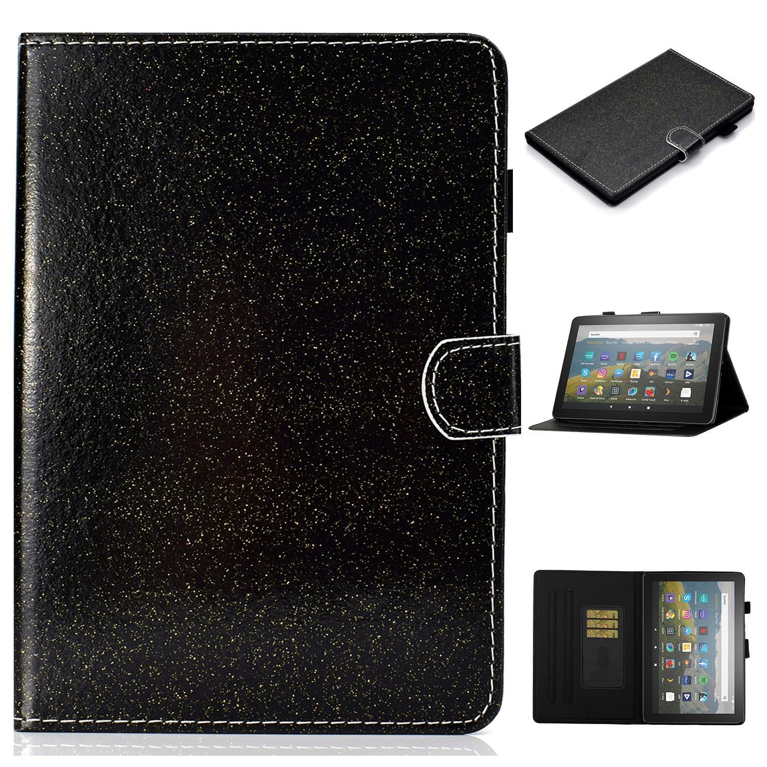 For Amazon Fire HD 10 (2021) Glitter Powder Horizontal Flip Leather Case with Card Slots & Holder & Sleep / Wake-up Function(Black)