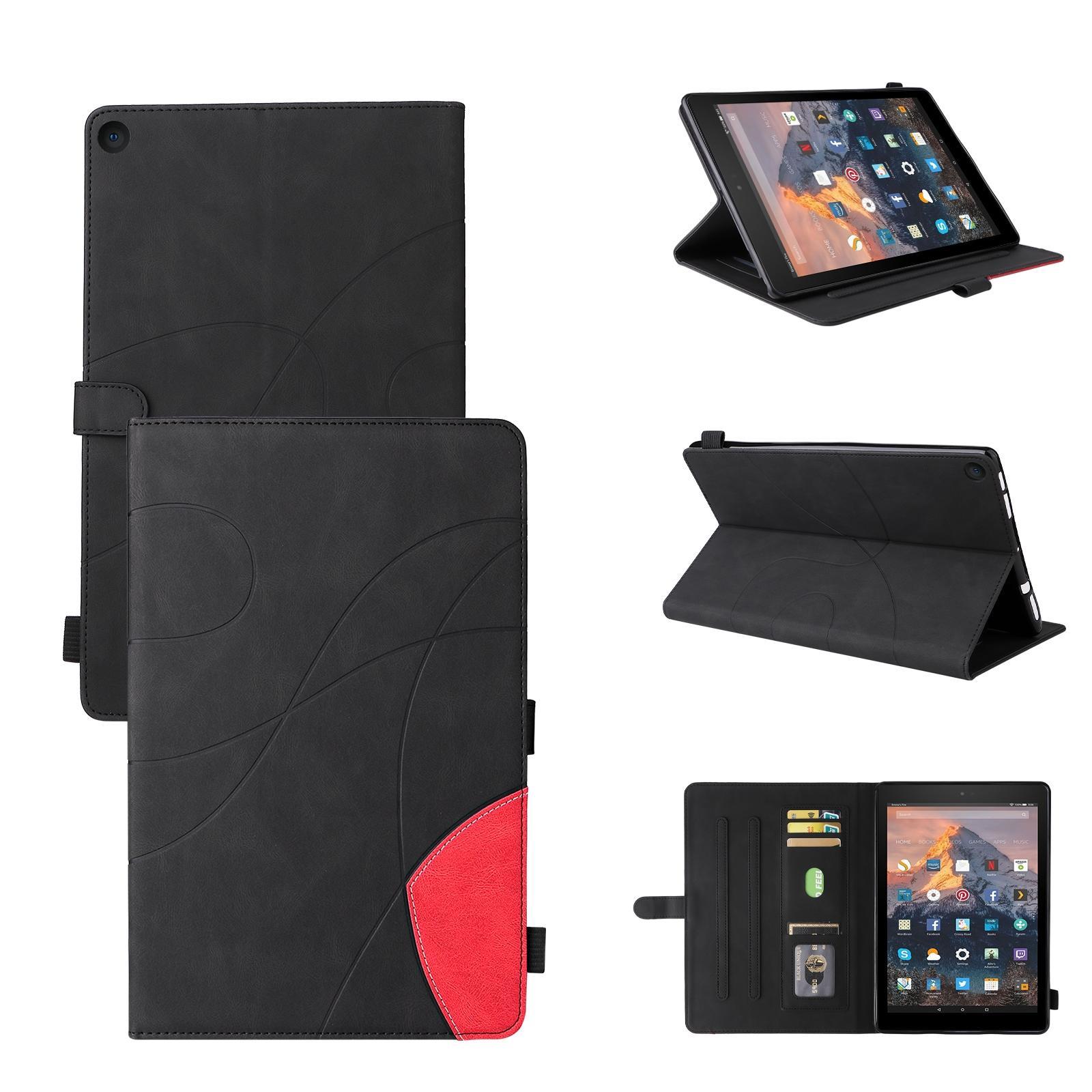 For Amazon Fire HD 10 2017 Dual-color Splicing Horizontal Flip PU Leather Case with Holder & Card Slots & Sleep / Wake-up Function(Black)