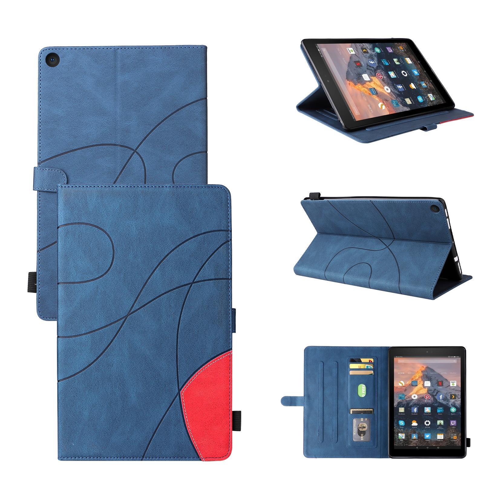 For Amazon Fire HD 10 2017 Dual-color Splicing Horizontal Flip PU Leather Case with Holder & Card Slots & Sleep / Wake-up Function(Blue)