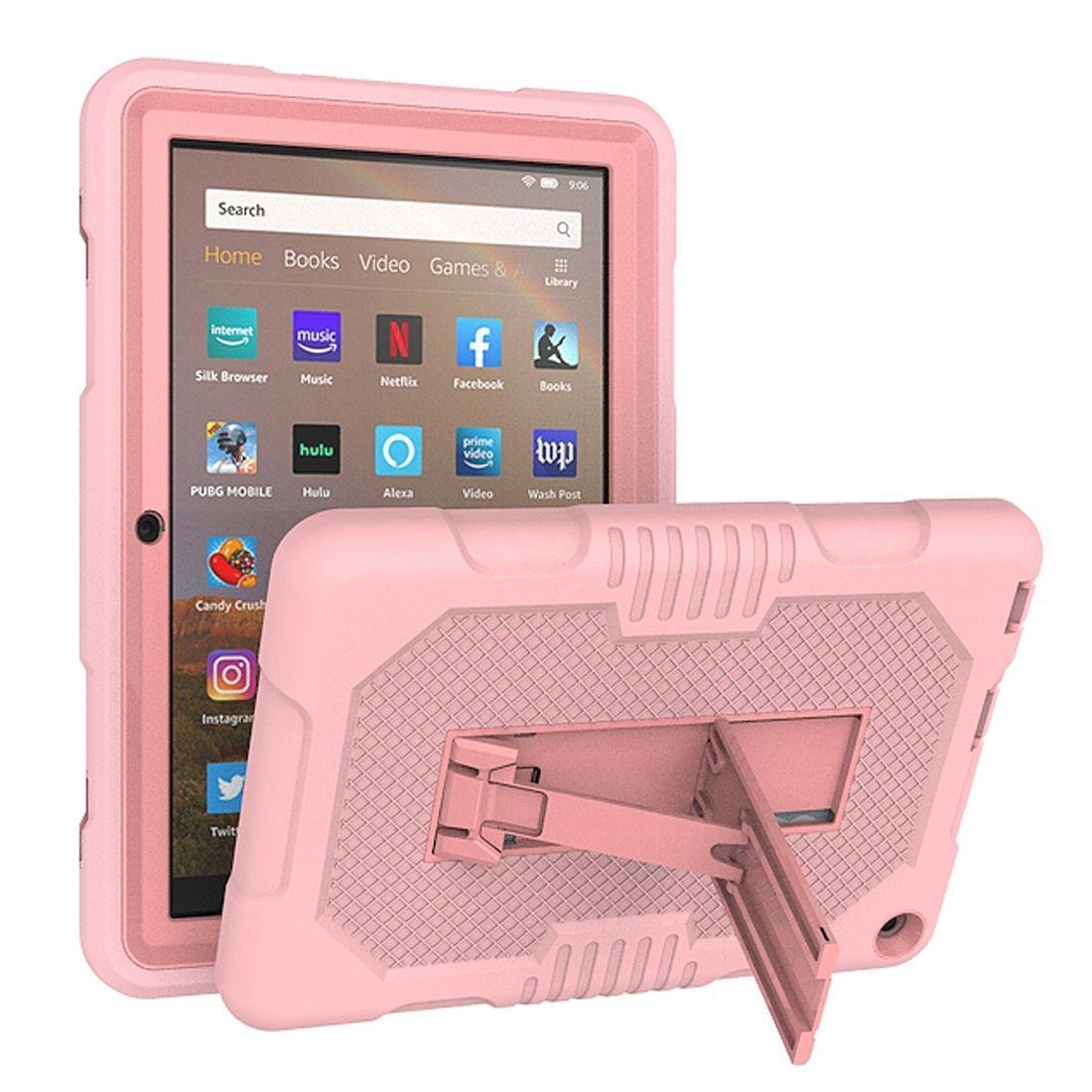 For Amazon Kindle Fire HD 8 (2020) B2 Contrast Color Silicone + PC Protective Case with Holder(Rose Gold)