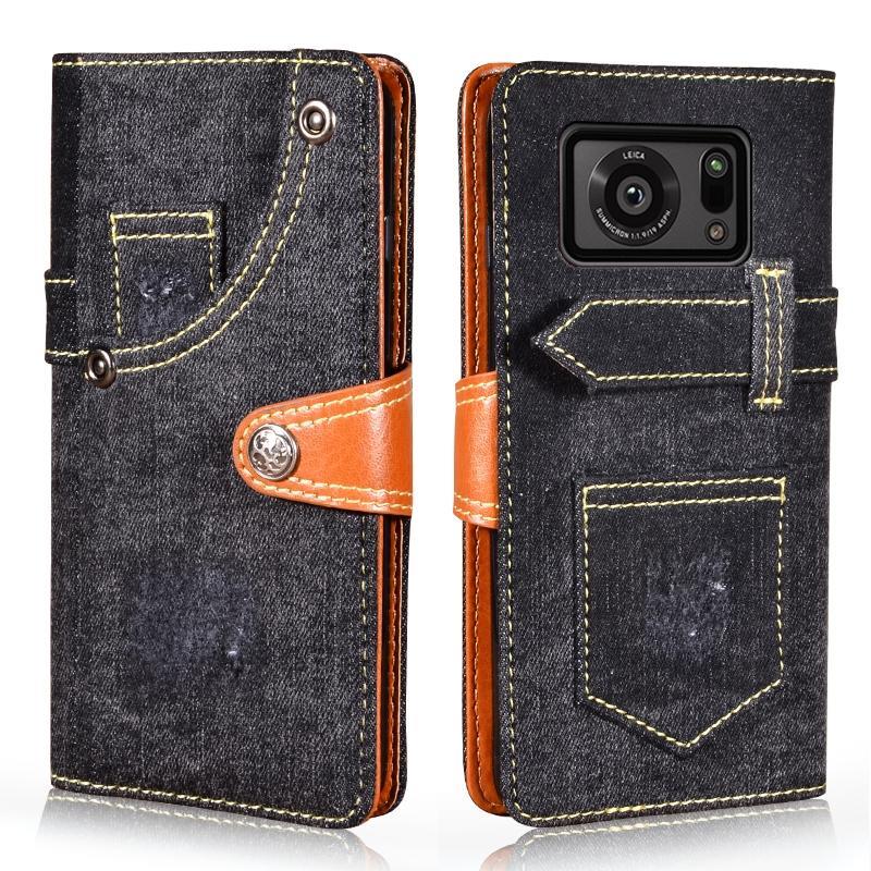 For Sharp Aquos R6 Denim Horizontal Flip Leather Case with Holder & Card Slot & Wallet(Black)
