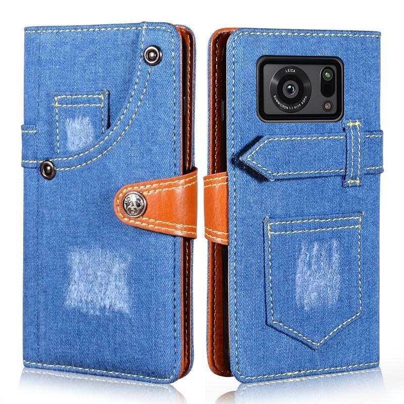 For Sharp Aquos R6 Denim Horizontal Flip Leather Case with Holder & Card Slot & Wallet(Dark Blue)