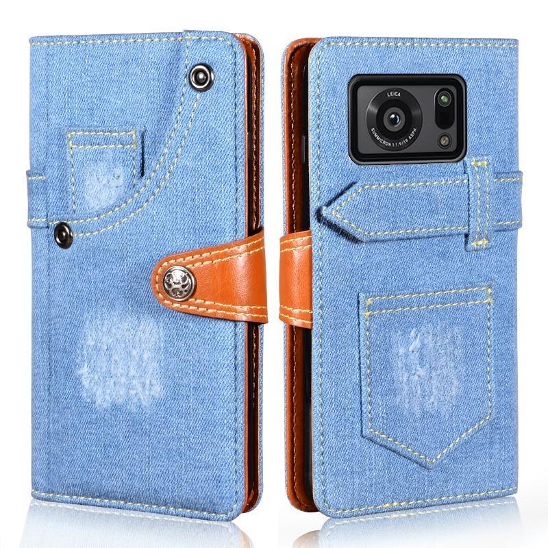 For Sharp Aquos R6 Denim Horizontal Flip Leather Case with Holder & Card Slot & Wallet(Light Blue)