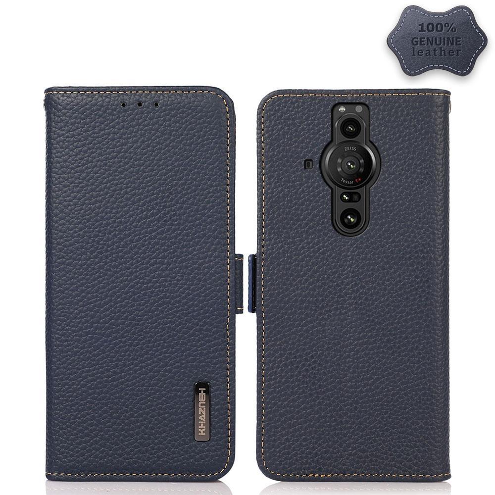 For Sony Xperia Pro-I KHAZNEH Side-Magnetic Litchi Genuine Leather RFID Case(Blue)