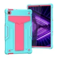 For Lenovo M10 Plus TB-X606F T-shaped Bracket Contrast Color Shockproof PC + Silicone Protective Case(Mint Green + Rose Red)