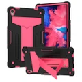 For Lenovo Tab P11 (Tab-J606F) T-shaped Bracket Contrast Color Shockproof PC + Silicone Flat Protective Case(Black + Rose Red)