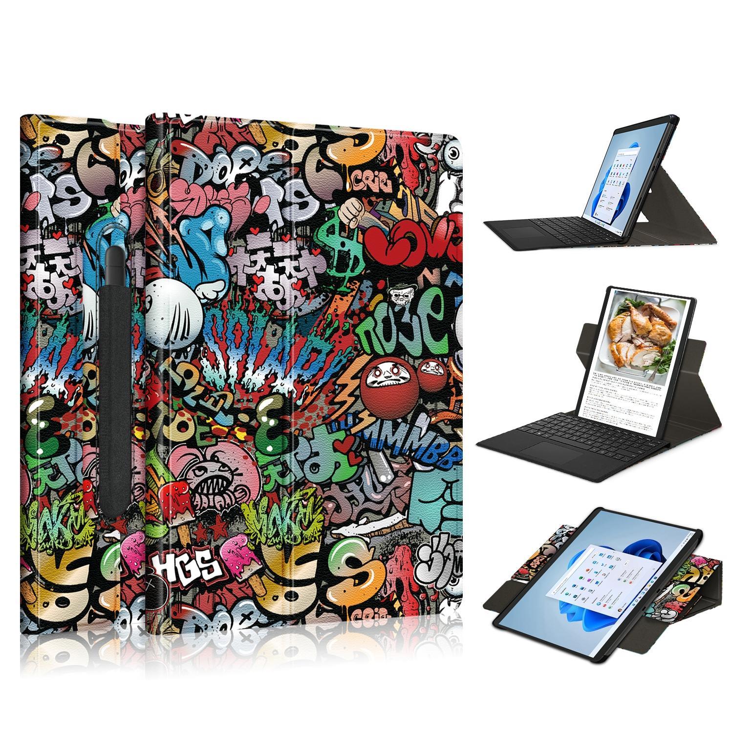 For Microsoft Surface Pro 8 360 Degrees Rotation Leather Tablet Case(Graffiti)