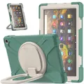 Silicone + PC Protective Case with Holder & Shoulder Strap For Amazon Kindle Fire HD 10 2021(Emerald Green)