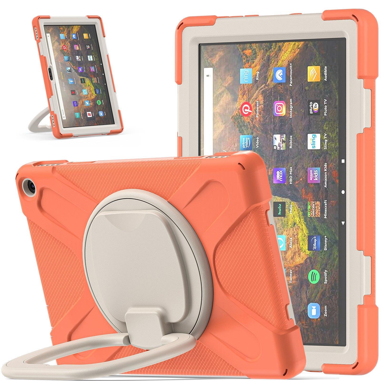 Silicone + PC Protective Case with Holder & Shoulder Strap For Amazon Kindle Fire HD 10 2021(Living Coral)