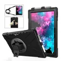 For Microsoft Surface Pro 4 / 5 / 6 / 7 / 7+ Shockproof Colorful Silicone + PC Protective Case with Holder & Hand Strap & Pen Slot(Black)