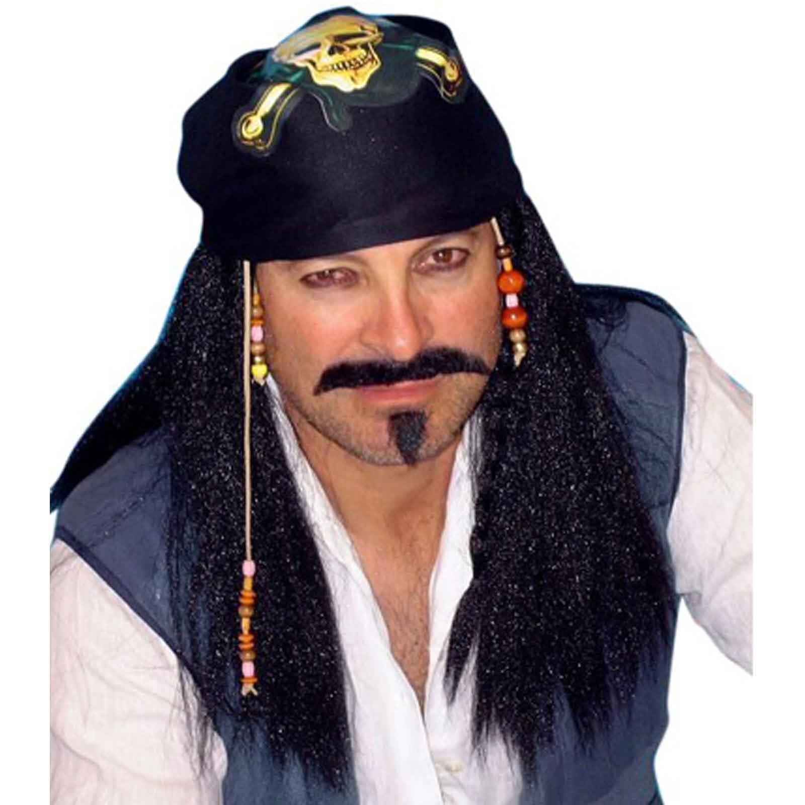 Pirate Jack Sparrow Black Wig with Skull Bandana - Adult Size