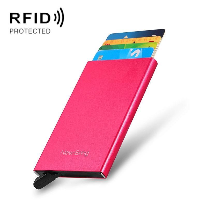 NEWBRING Metal Wallet Automatic Pop-up Anti-degaussing Card Holder, Colour: Rose Red