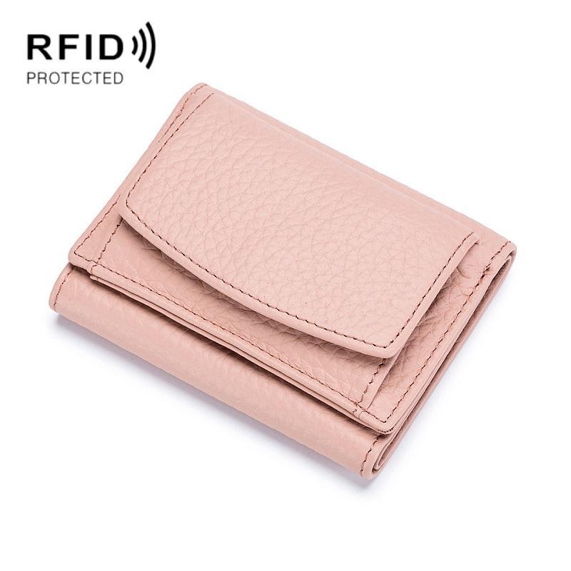 CL-2753 Leather RFID Short Coin Purse Wallet(Light Pink)