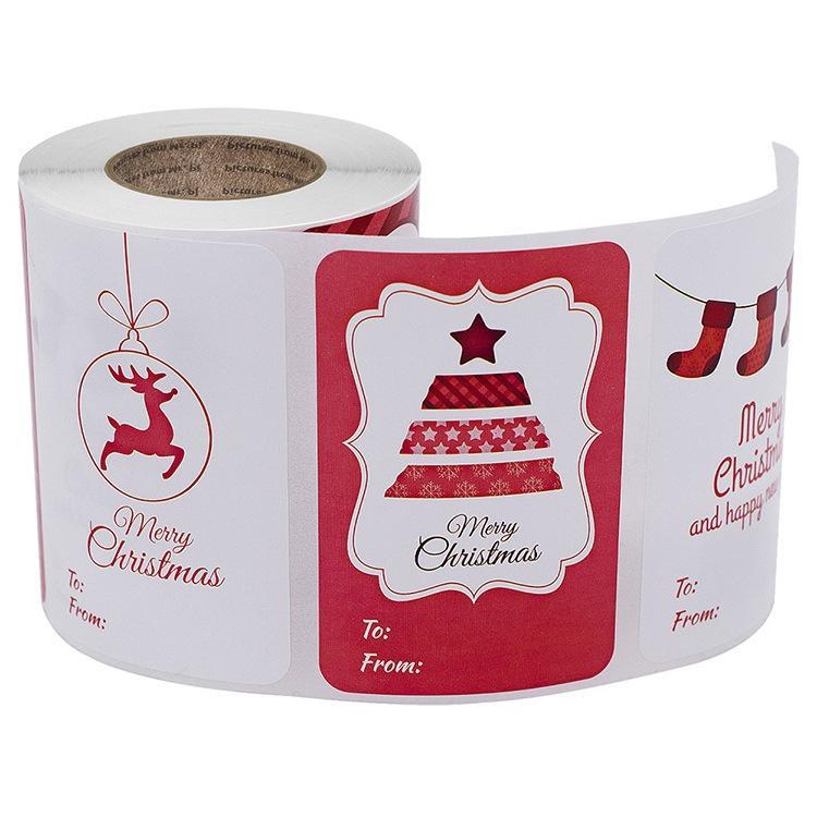 LG-Q090904-50/75 2 Rolls Red Christmas Elk Sticker Self Adhesive Gift Label, Size: 50x76mm(Red)