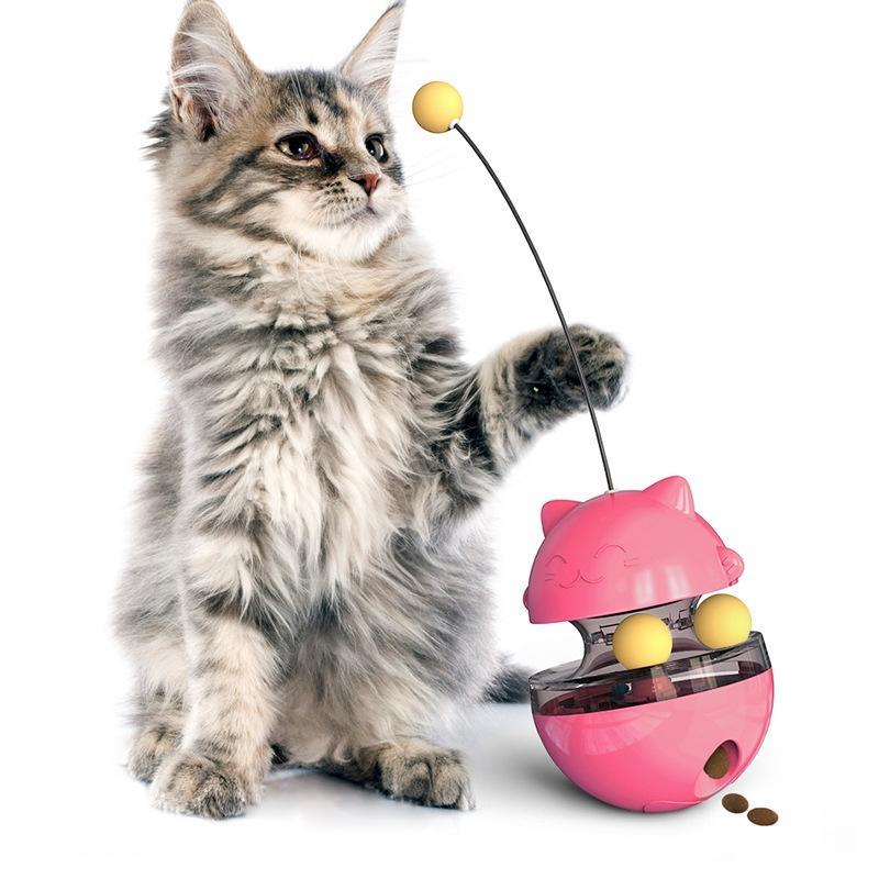 Cat Turntable Toy Leaking Food Ball Funny Cat Stick Tumbler Pet Toy(Pink)