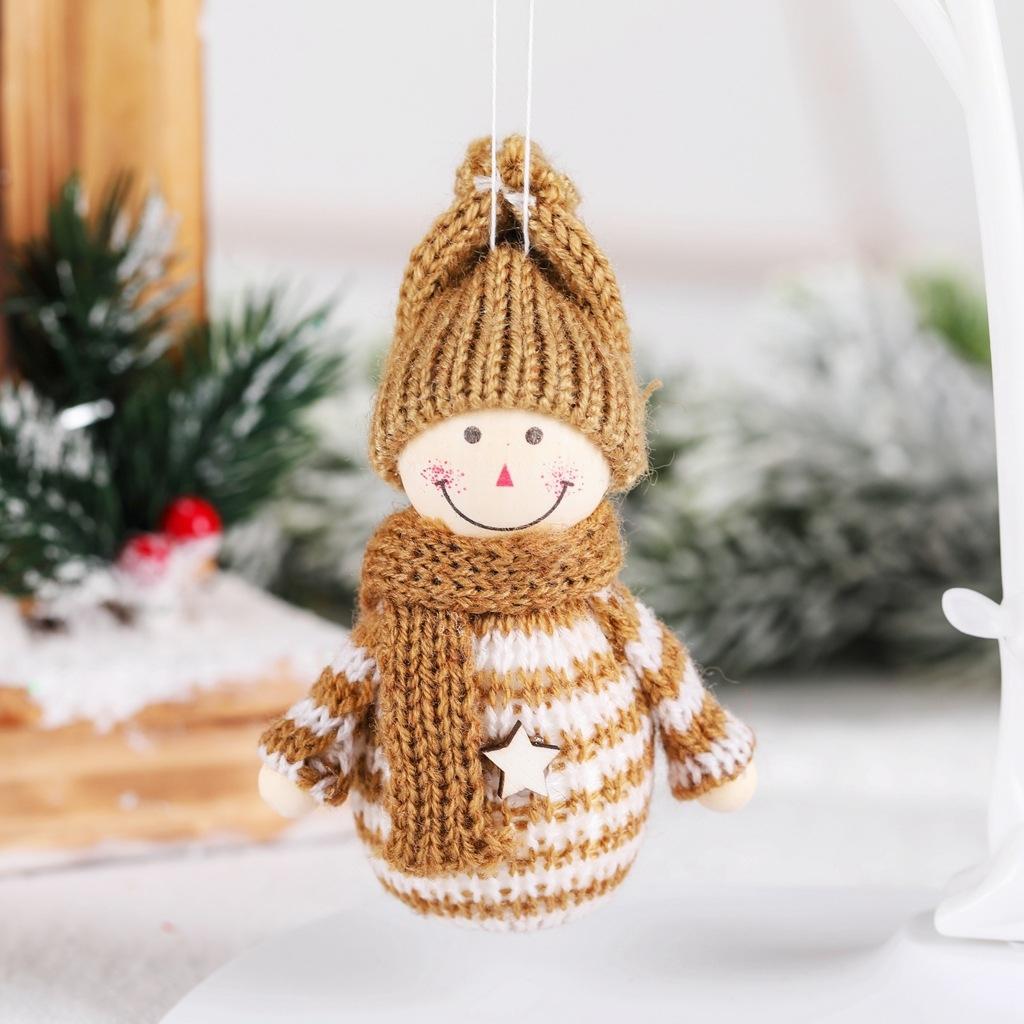 6 PCS Christmas Decorations Creative Wooden Woolen Yarn Snowman Doll Christmas Tree Closet Decoration Small Pendant(Coffee)