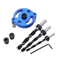 Woodworking Straight Hole Puncher Self-Centering Dowel Splicing Drilling Locator Woodworking Drilling Tool, Style: Blue+7 PCS Drill Bit