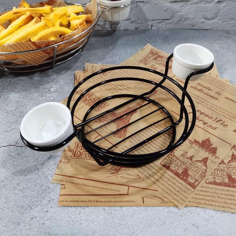 Wrought Iron Fruit Portable Storage Basket Bread French Fries Fried Snacks Portable Basket Double Cup Round
