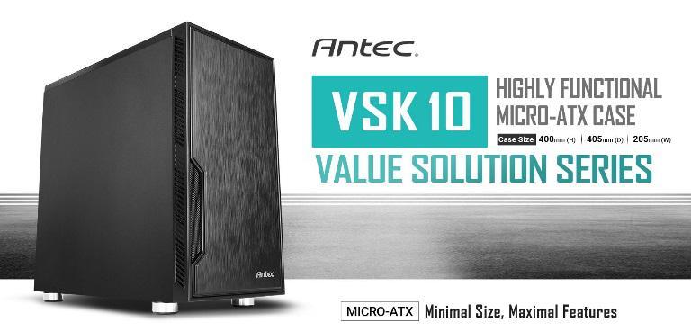 ANTEC VSK10 mATX Case. 2x USB 3.0 Thermally Advanced Builder's Case. 1x 120mm Fan. Two Years