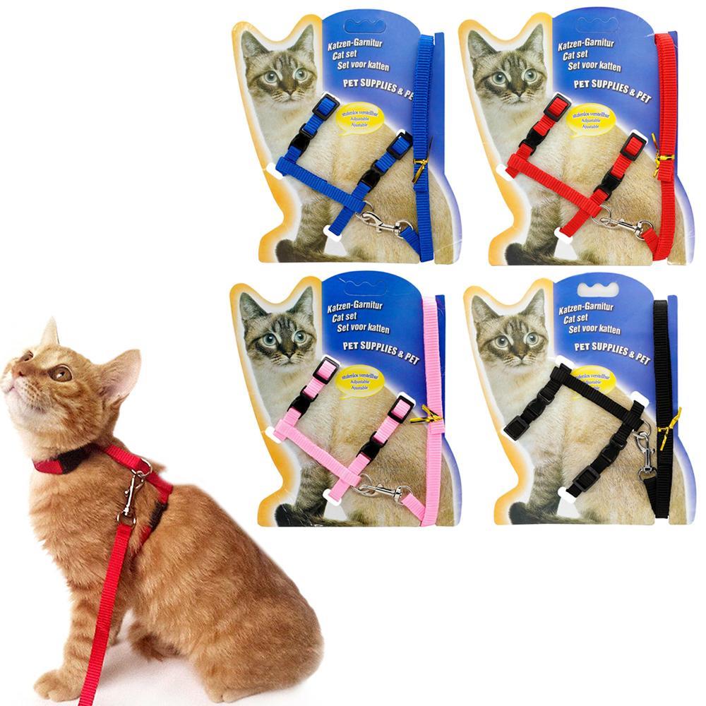 Cat Kitten Nylon Adjustable Harness Leash Safety Clip Walking Lead Collar