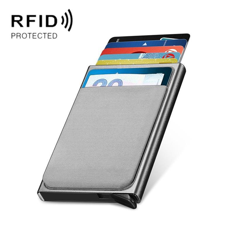 NEWBRING Metal Wallet Automatic Pop-up Anti-degaussing Card Holder, Colour: Gray With Back Stickers