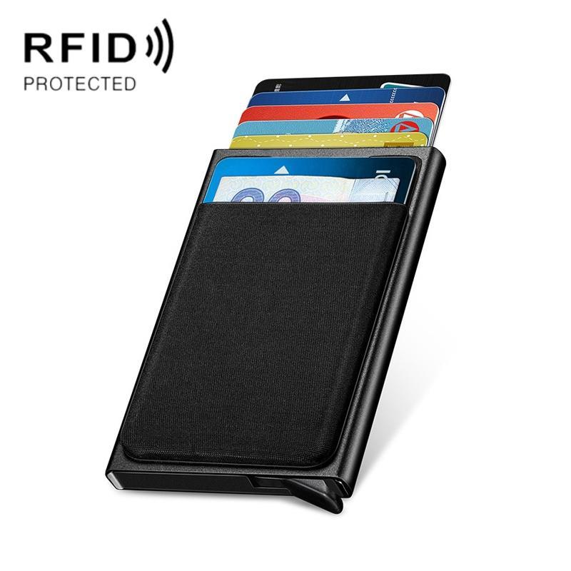 NEWBRING Metal Wallet Automatic Pop-up Anti-degaussing Card Holder, Colour: Black With Back Stickers