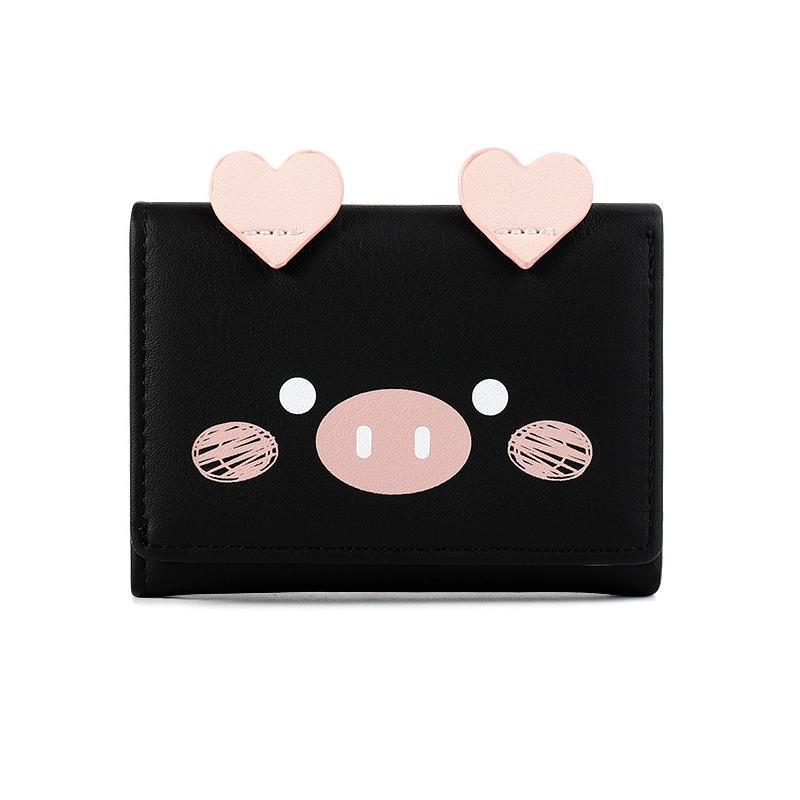 928555 Cartoon Cute Student Wallet Multi-Card Short Ladies Tri-Fold Wallet(Black)