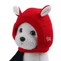 Autumn And Winter Warm Knitted Rabbit Ears Pet Hat(Red)