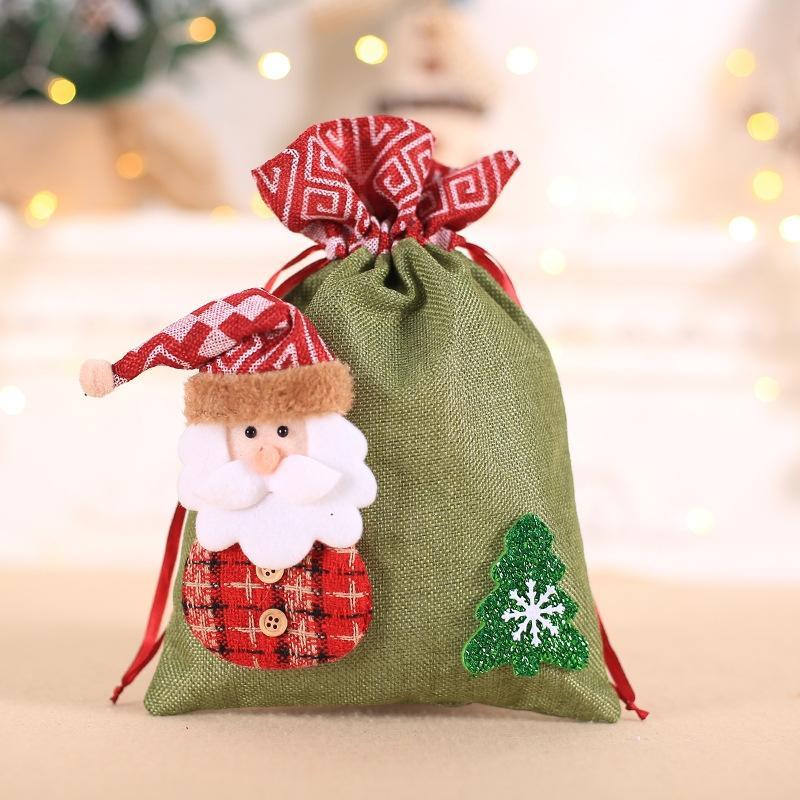 3 PCS Creative Christmas Gift Bag Children Burlap Beam Apple Bag Candy Cookie Bag(Old Man )