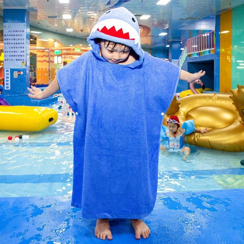 Cotton Cloak Home Bathroom Lengthen Children Wearable Bath Towel 70 cm(Blue Shark DP19S-6)