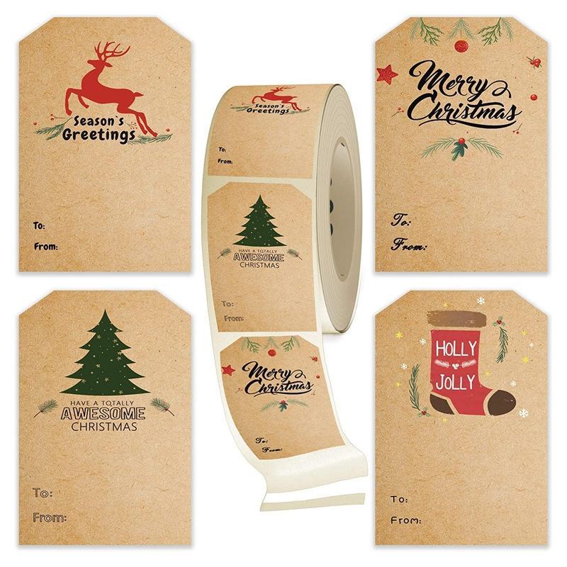 LG-210720-7050-008 Christmas Tree Kraft Paper Sticker Holiday Decoration Self-Adhesive Gift Tag, Size: 75x50mm(Cowhide Color)