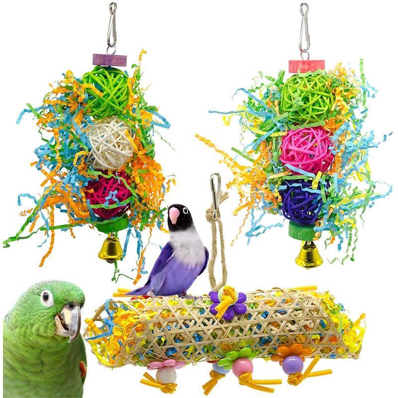 MT0005 Sepak Takraw Bamboo Net Brushed Grass Parrot Bird Bite Set Toy(3 PCS/Set)