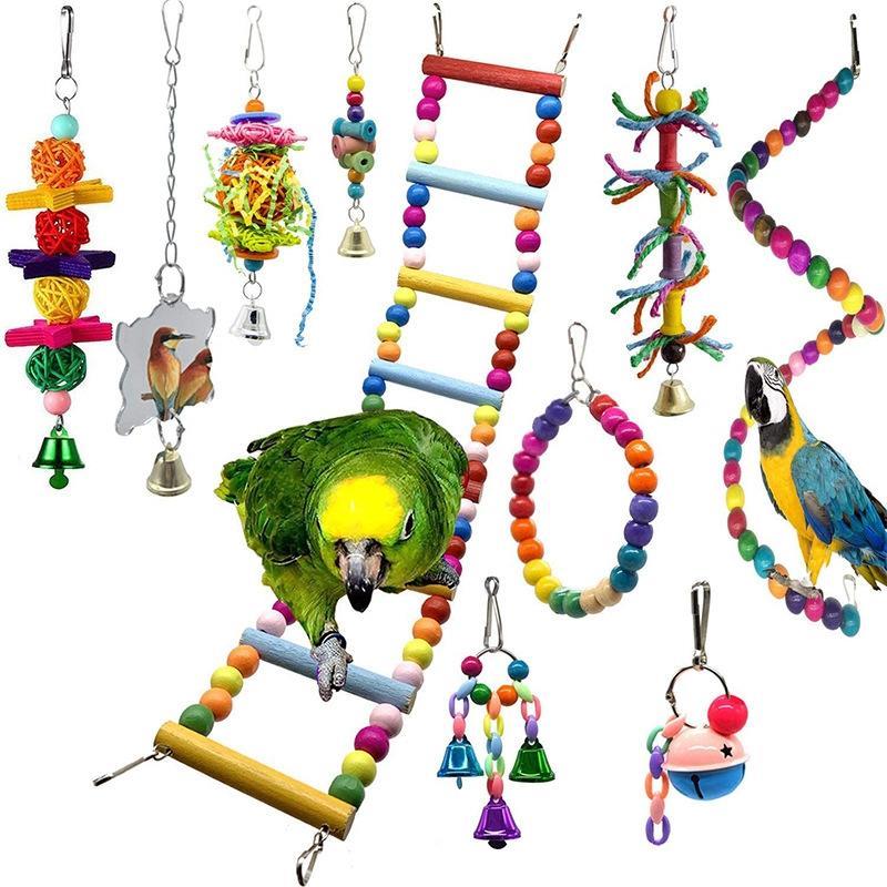 10 PCS/Set MT0008 Pet Parrot Ladder Mirror Bell String Toy Set