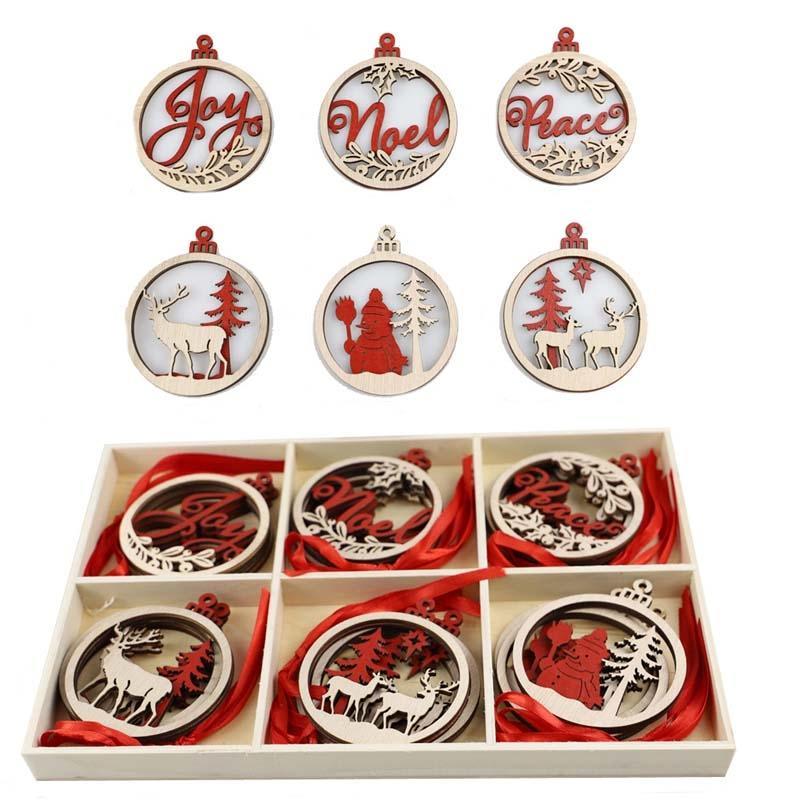 Christmas Creative DIY Decoration Gift Set Handmade Wood Chip Pendant, Style:JM02036