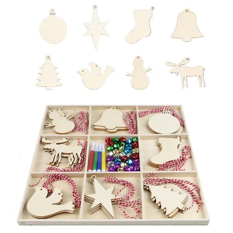 Christmas Creative DIY Decoration Gift Set Handmade Wood Chip Pendant, Style:JM02028