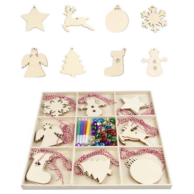 Christmas Creative DIY Decoration Gift Set Handmade Wood Chip Pendant, Style:JM02027