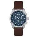 Hugo Boss Brown Leather Blue Dial Chronograph Men's Watch - 1514002