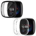 [2 Pack] For Fitbit Sense 2 Screen Protector Case Compatible Ultra Thin Soft Gel TPU Full Coverage Protective Bumper Cover (Black+ Clear )