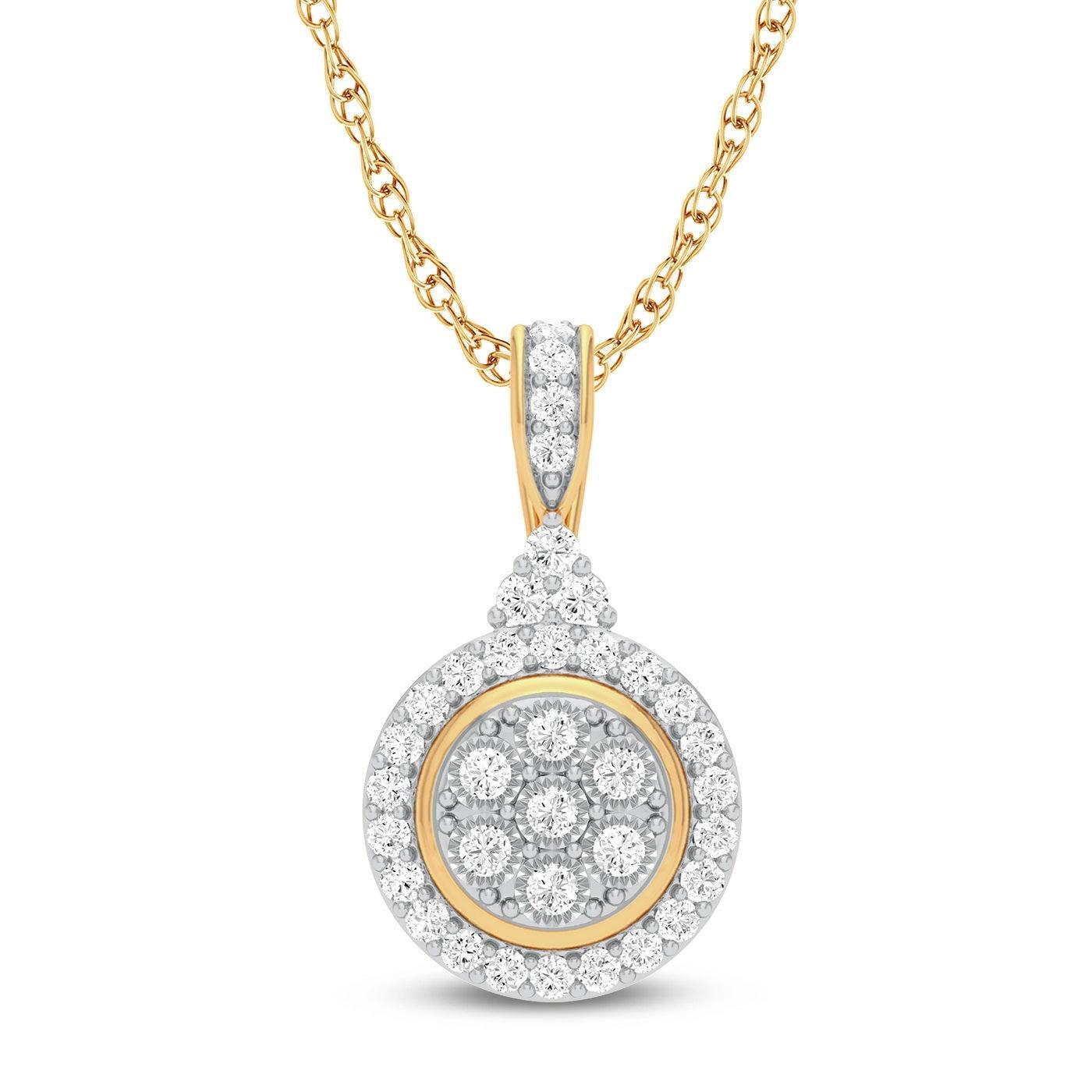 Bevilles Halo Miracle Necklace with 0.15ct of Diamonds in 9ct Yellow Gold