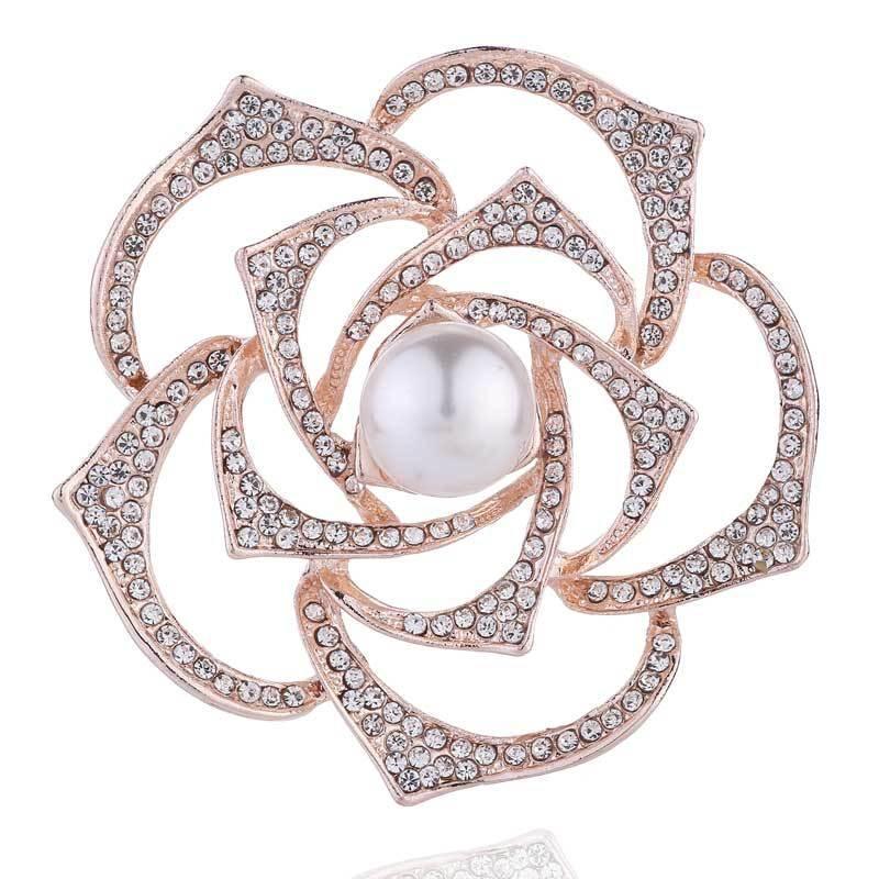 2 PCS Diamonds Mountain Tea Flower Brooch Pearl Pin Simple Suits Cheongsam Accessories(B07344)
