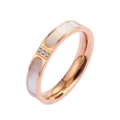 Three Diamonds Color Shell Diamond Ring Titanium Steel Gold-Plated Couple Ring, Size: 6 US Size(Rose Gold)
