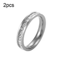 2 PCS Girls Simple Titanium Steel Diamond Ring, Size: US Size 9(Single Row Silver)