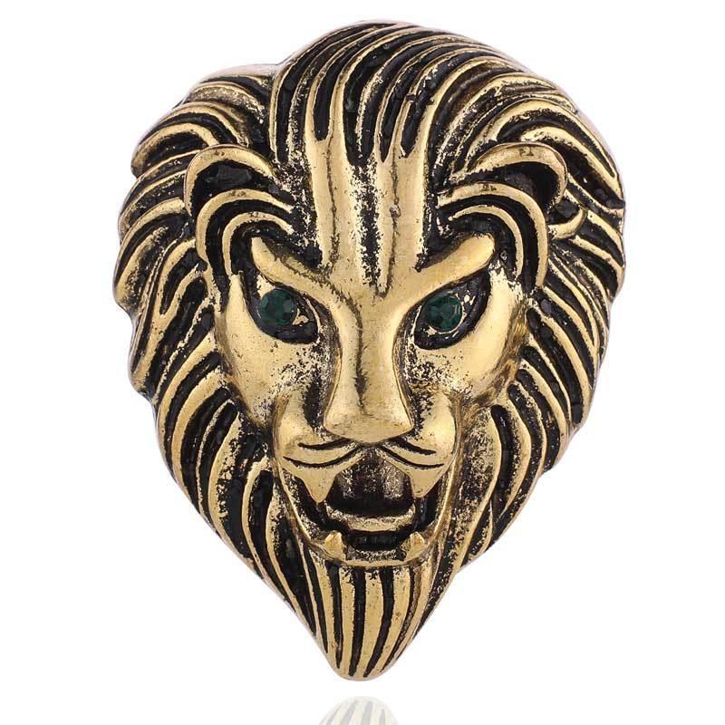 3 PCS Personality Creative Lion Brooches Retro Alloy Animal Badge Coat Suit Chest Blossom(Golden)