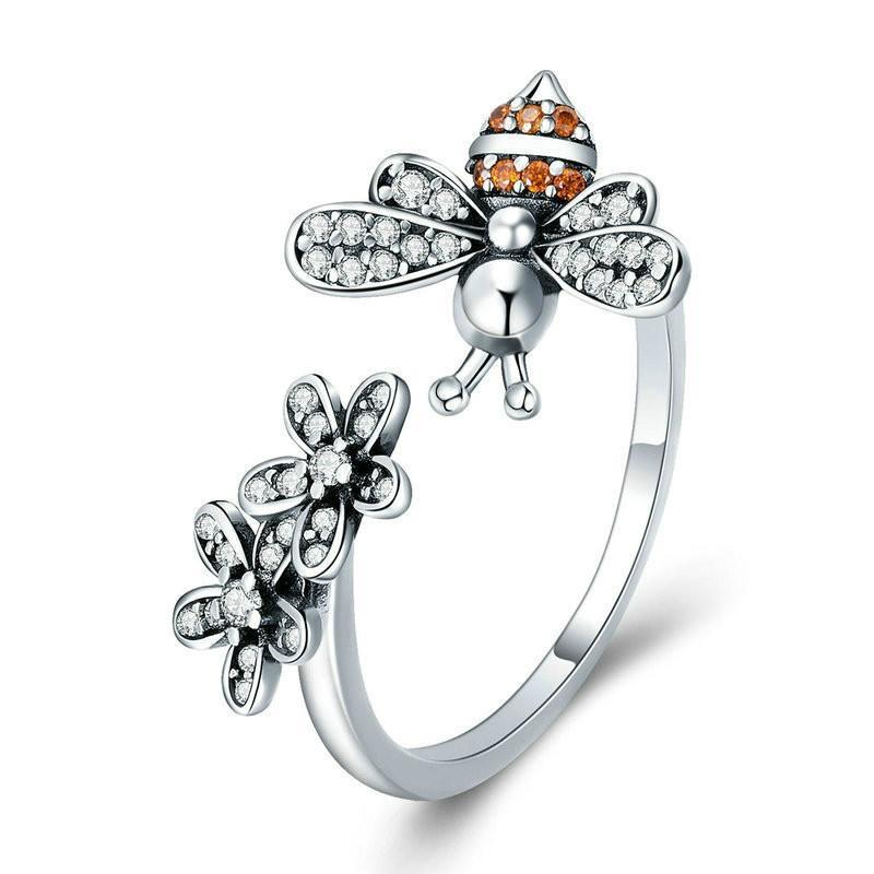 Bee Story Inlaid Zircon S925 Sterling Silver Ring