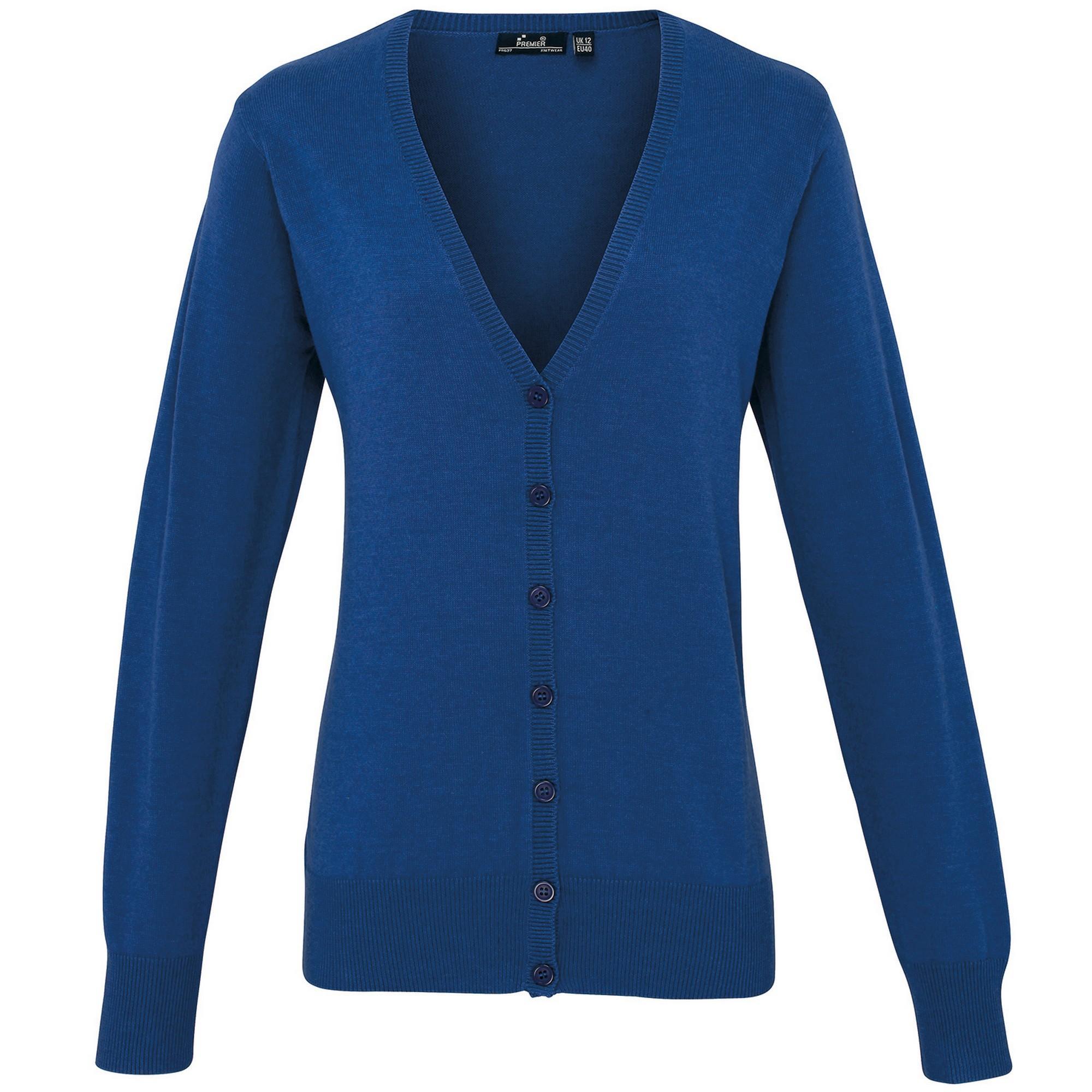 Premier Womens/Ladies Button Through Long Sleeve V-neck Knitted Cardigan (Royal) (24)